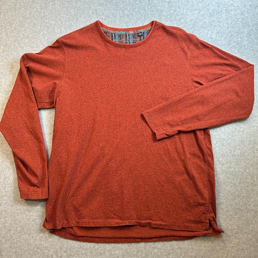 Robert Graham Mens XL Long Sleeve Shirt Orange 100% Cotton Crew Neck Paisley